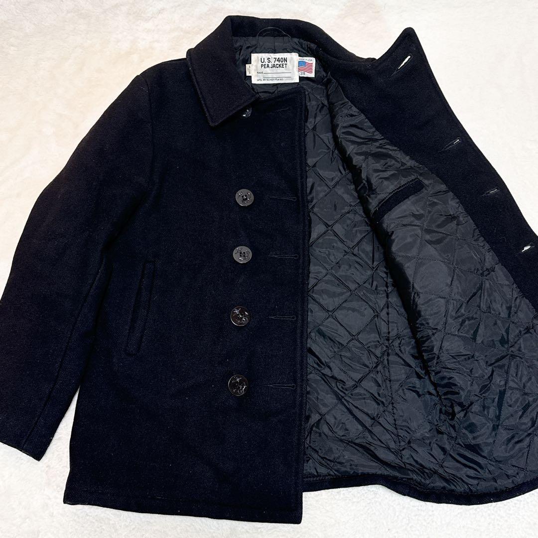 人気✨ ショット Pコート メルトン キルティング 38 ウール ブラック