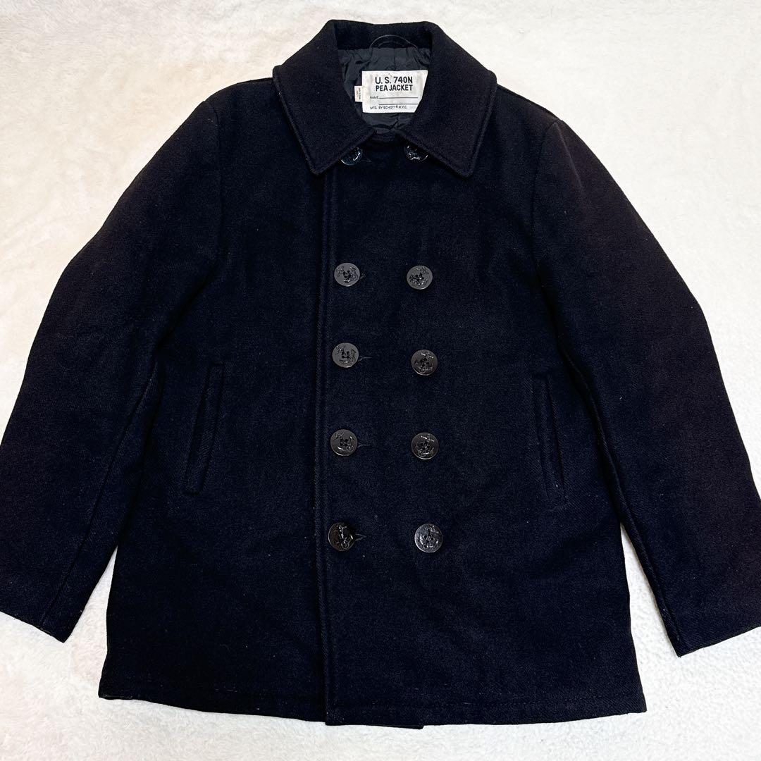 人気✨ ショット Pコート メルトン キルティング 38 ウール ブラック