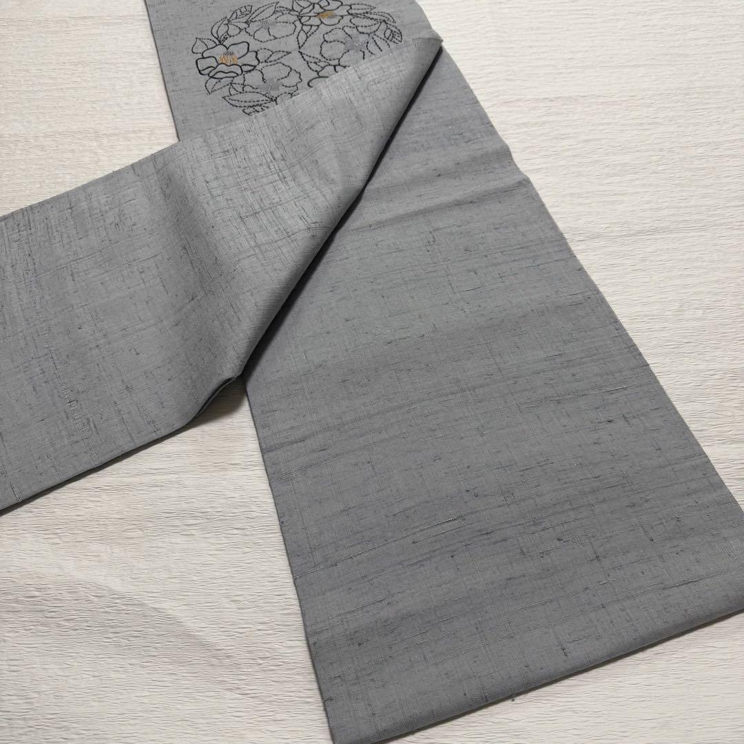 m-109 刺し子 刺繍　紬　花 名古屋帯 正絹