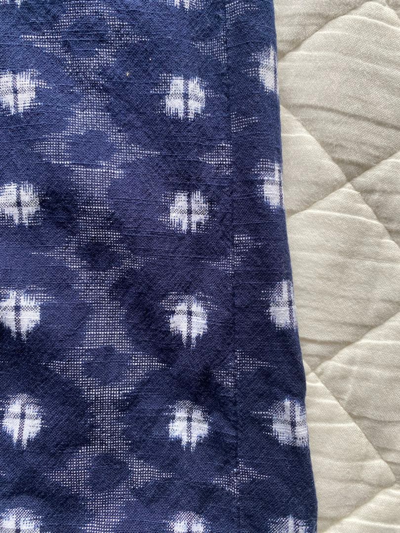 久留米絣　かすりパンツ　ギエモン　レディースLサイズ　ネイビー×グリーン　美品