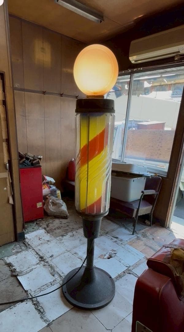 動作品　昭和レトロ　床屋　サインポール　回転灯　ヴィンテージ　オブジェ