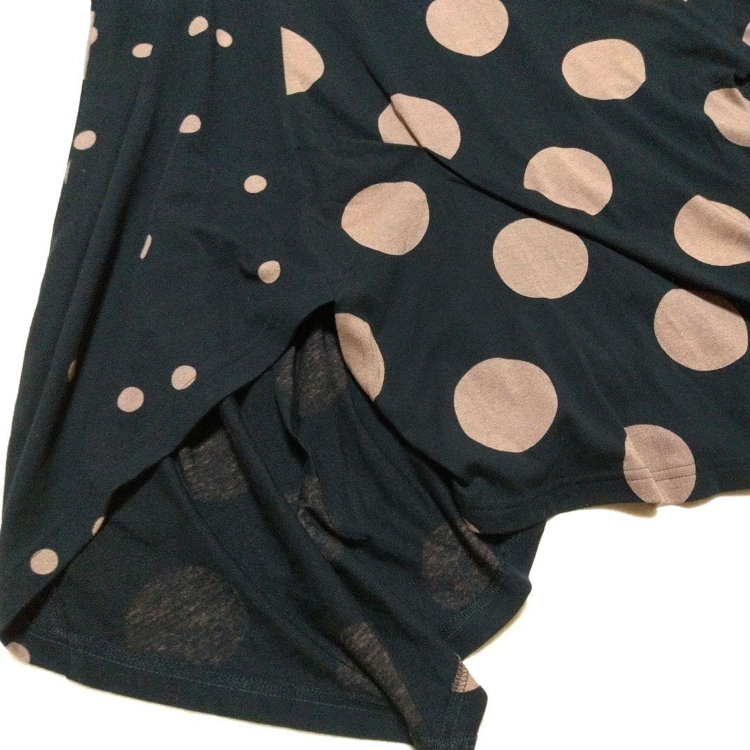美品　慈雨　五分袖チュニック ドット柄　L　センソユニコ　黒　ベージュ