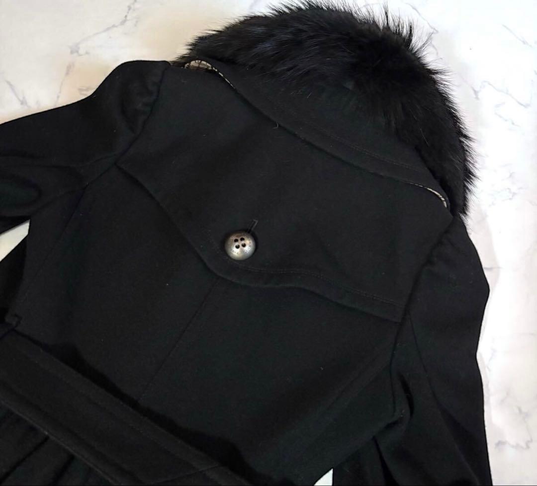 BURBERRY BLUE LABEL ファー付ベルトコート 黒 38