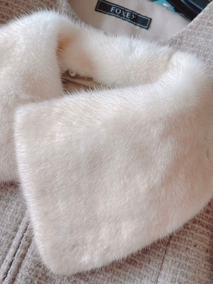 新品未使用！FOXEYミンク襟ツイードロングコート 40 Rene foxey