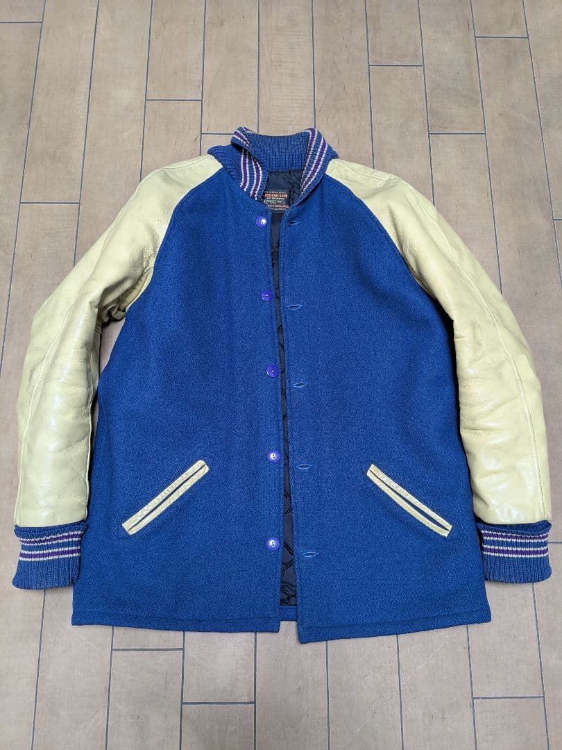 SKOOKUM ウールレザー スタジャン 青/クリーム 38