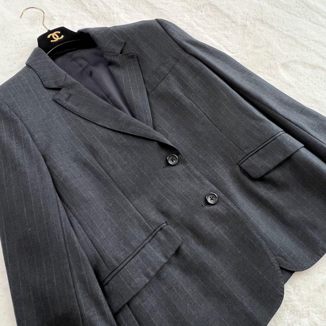 【マーガレットハウエル】ウールスカートスーツセットアップ☆ストライプ☆グレー☆M