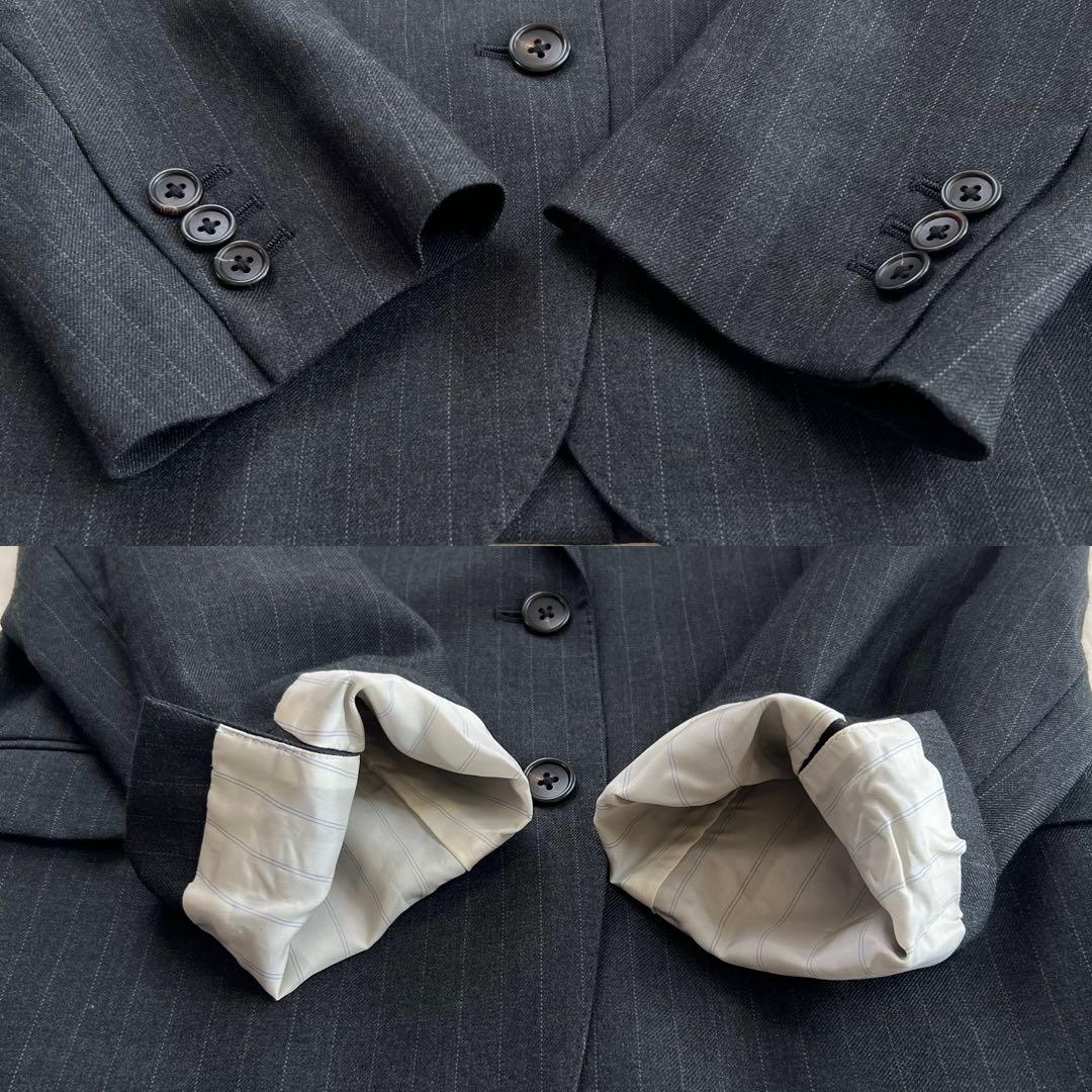 【マーガレットハウエル】ウールスカートスーツセットアップ☆ストライプ☆グレー☆M