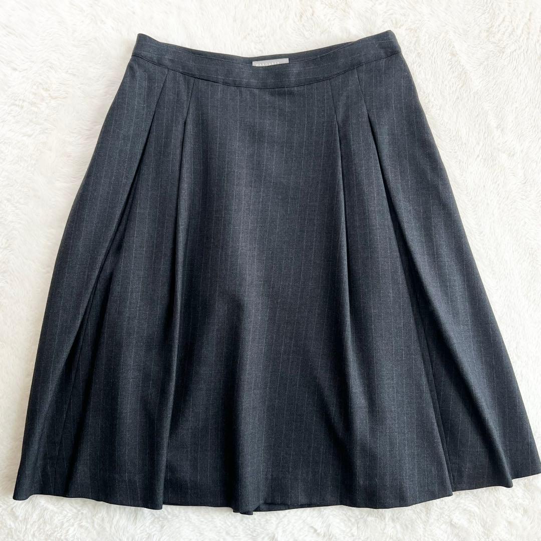 【マーガレットハウエル】ウールスカートスーツセットアップ☆ストライプ☆グレー☆M