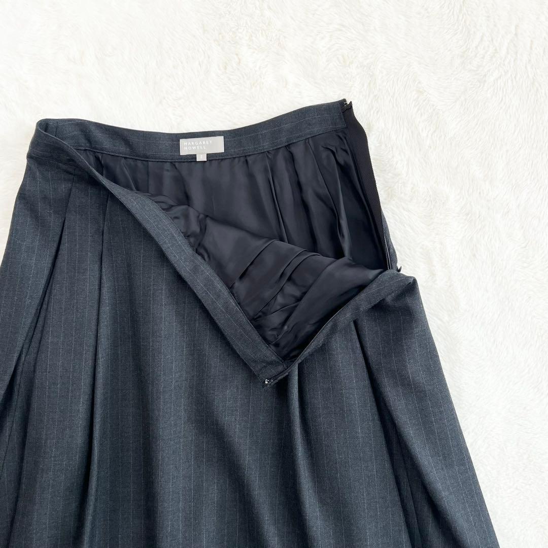 【マーガレットハウエル】ウールスカートスーツセットアップ☆ストライプ☆グレー☆M