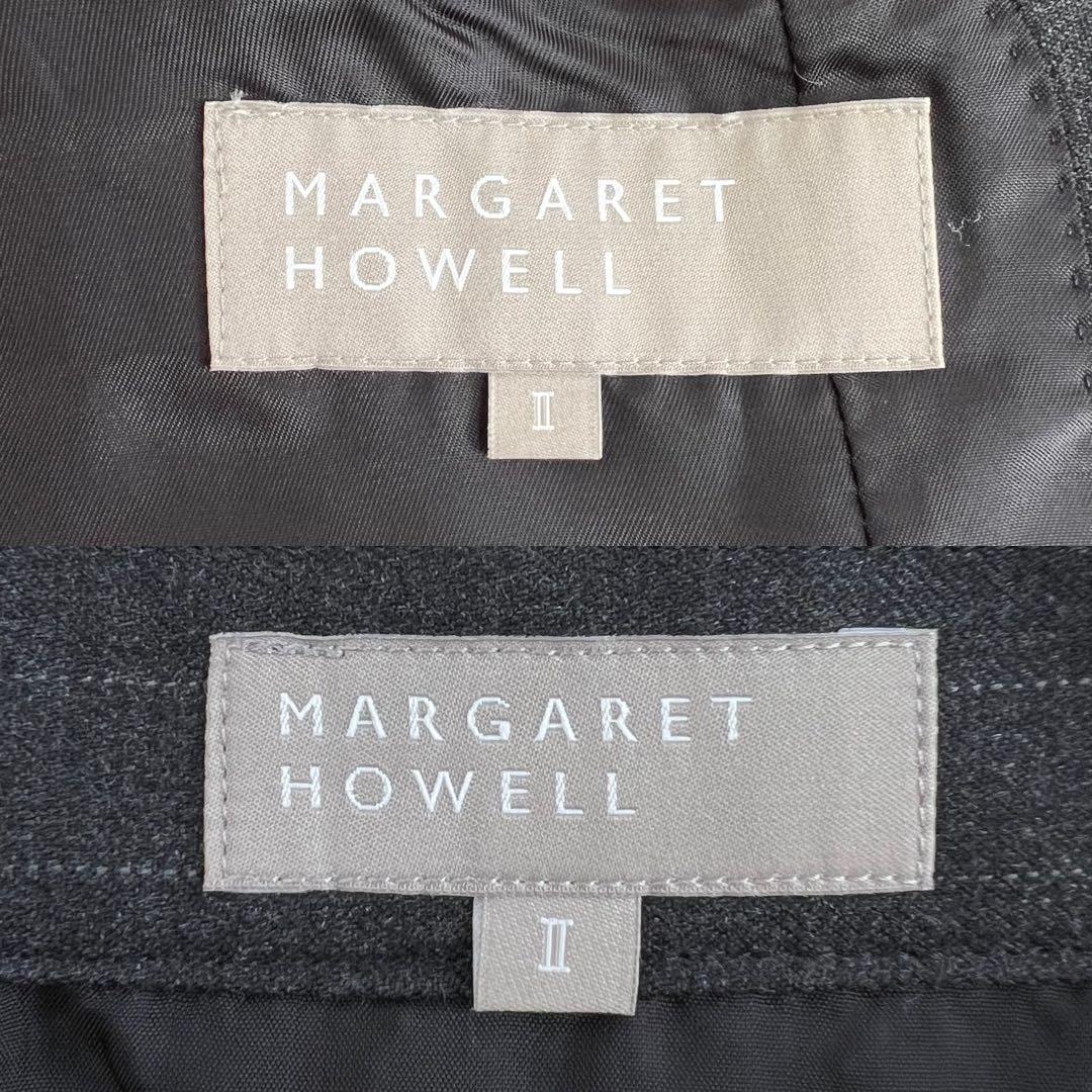 【マーガレットハウエル】ウールスカートスーツセットアップ☆ストライプ☆グレー☆M