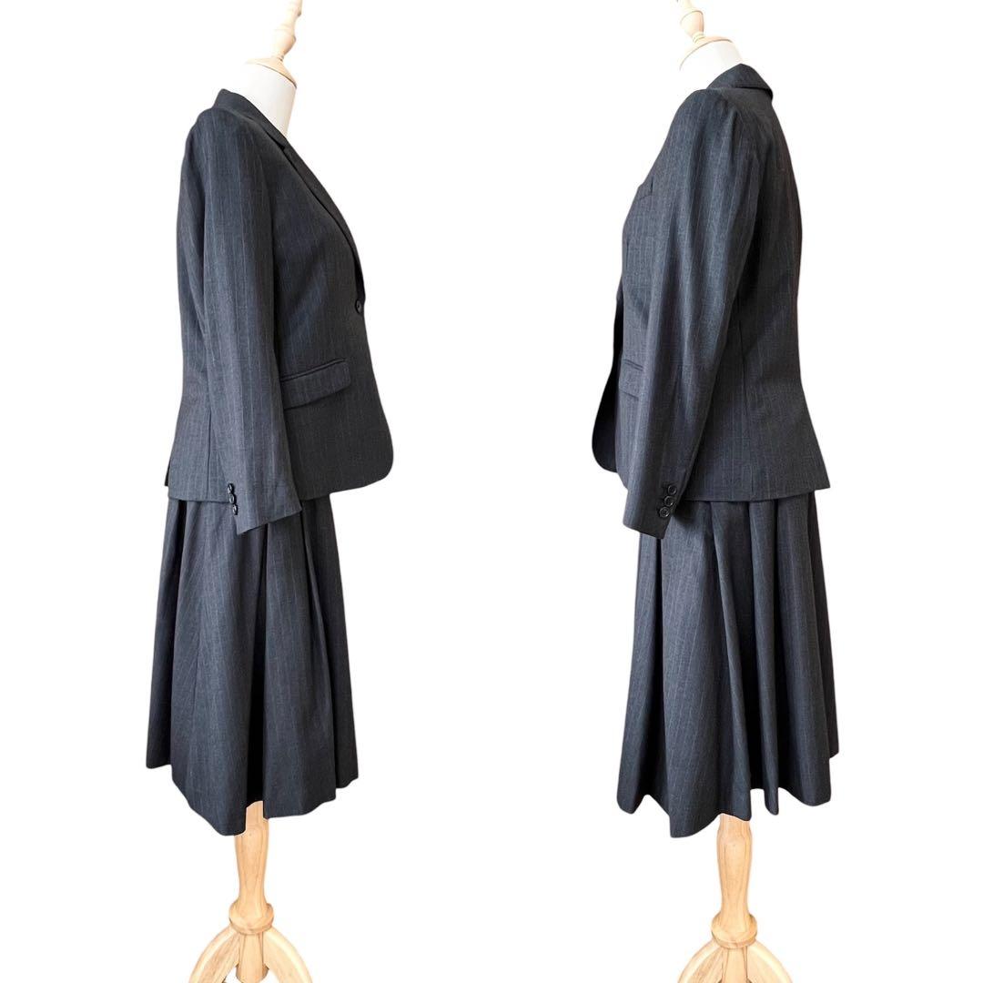 【マーガレットハウエル】ウールスカートスーツセットアップ☆ストライプ☆グレー☆M