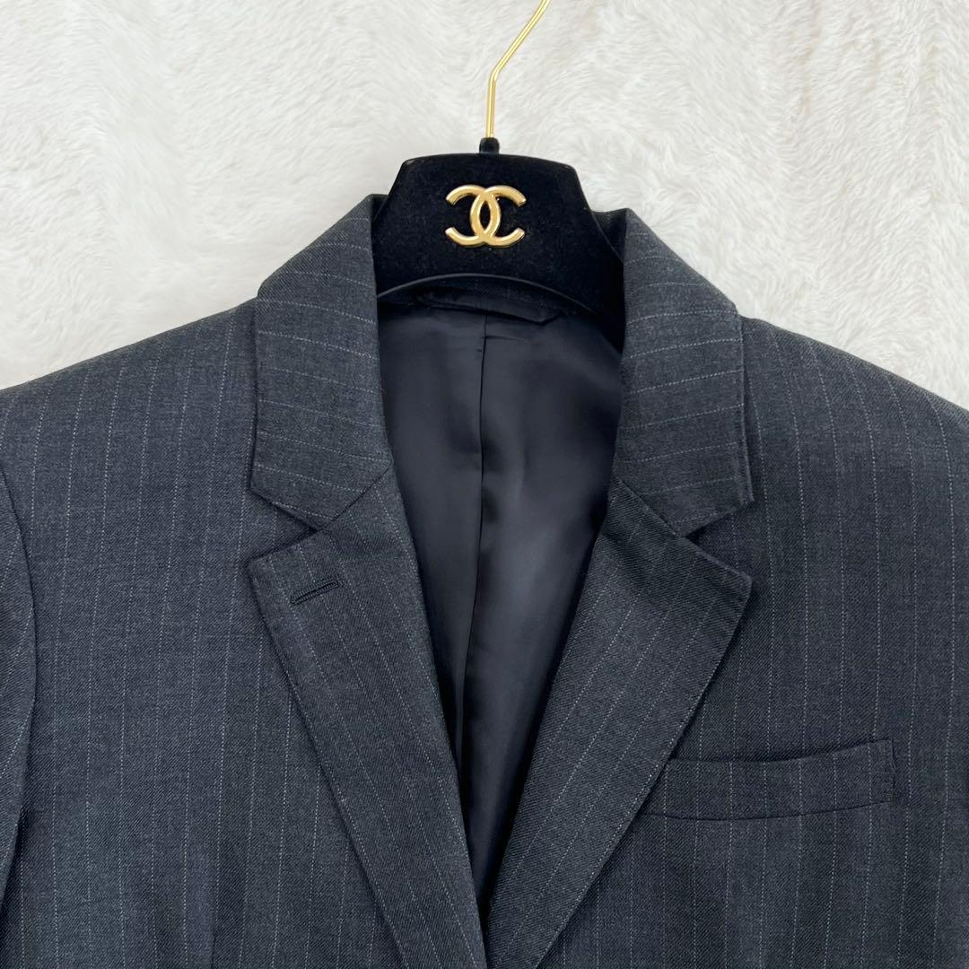 【マーガレットハウエル】ウールスカートスーツセットアップ☆ストライプ☆グレー☆M