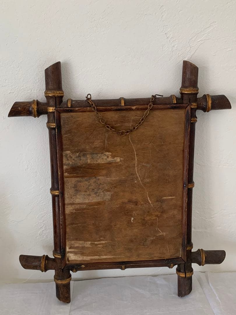 brown バンブー　鏡　壁掛け　ブロカント