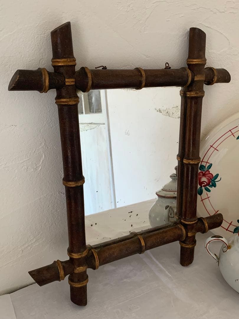 brown バンブー　鏡　壁掛け　ブロカント