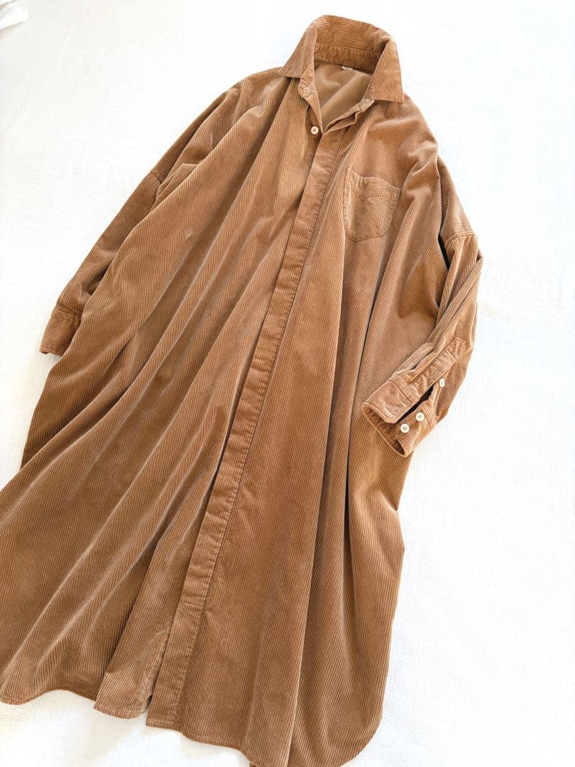 45R ▲∴☻ シャツコーデュロイのビッグシャツドレス ワンピース 定価5.3万