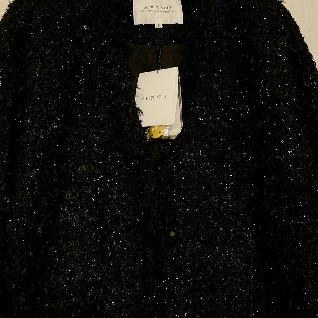 新品タグ付♪ Arpege story 中綿入りツイードジャコット ブラック 黒