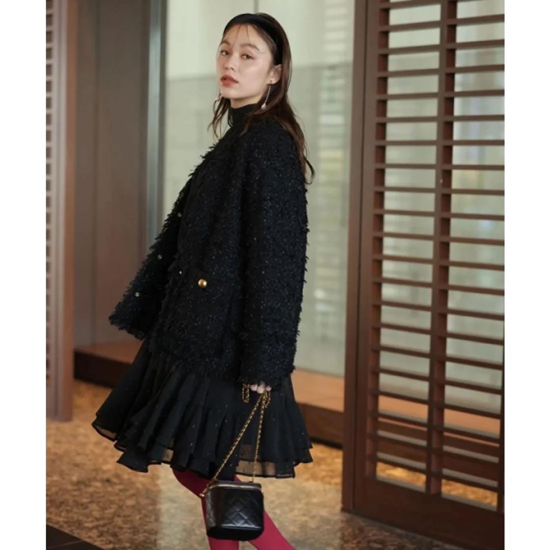 新品タグ付♪ Arpege story 中綿入りツイードジャコット ブラック 黒