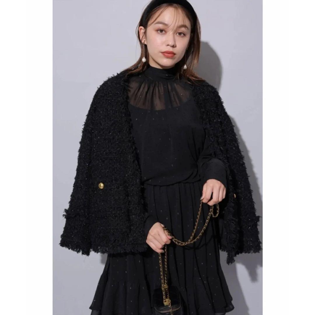 新品タグ付♪ Arpege story 中綿入りツイードジャコット ブラック 黒