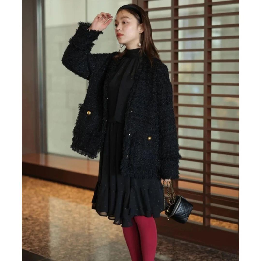 新品タグ付♪ Arpege story 中綿入りツイードジャコット ブラック 黒