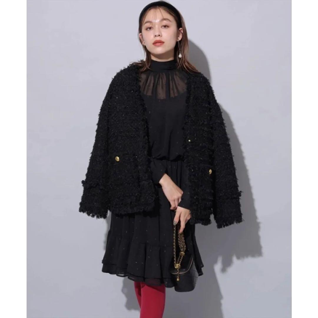 新品タグ付♪ Arpege story 中綿入りツイードジャコット ブラック 黒