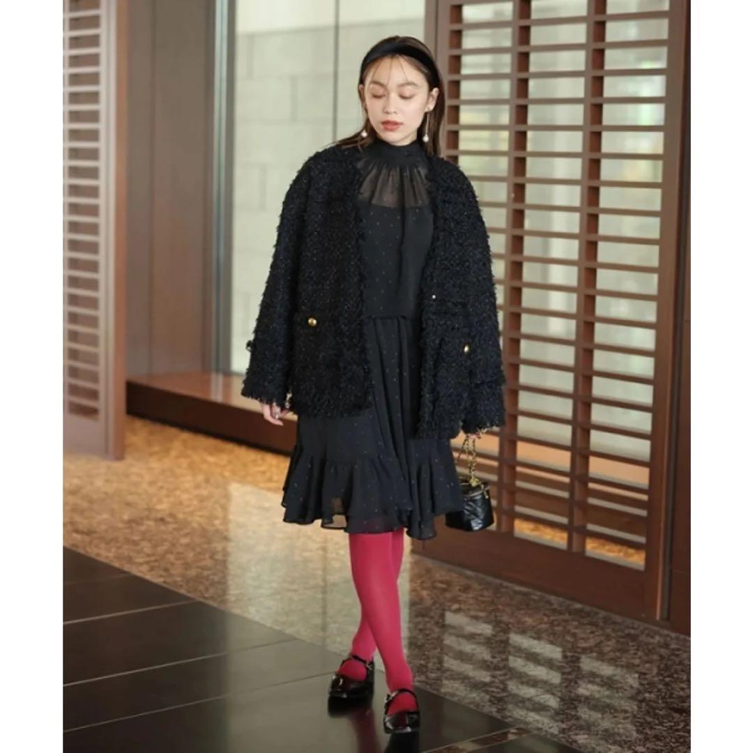 新品タグ付♪ Arpege story 中綿入りツイードジャコット ブラック 黒