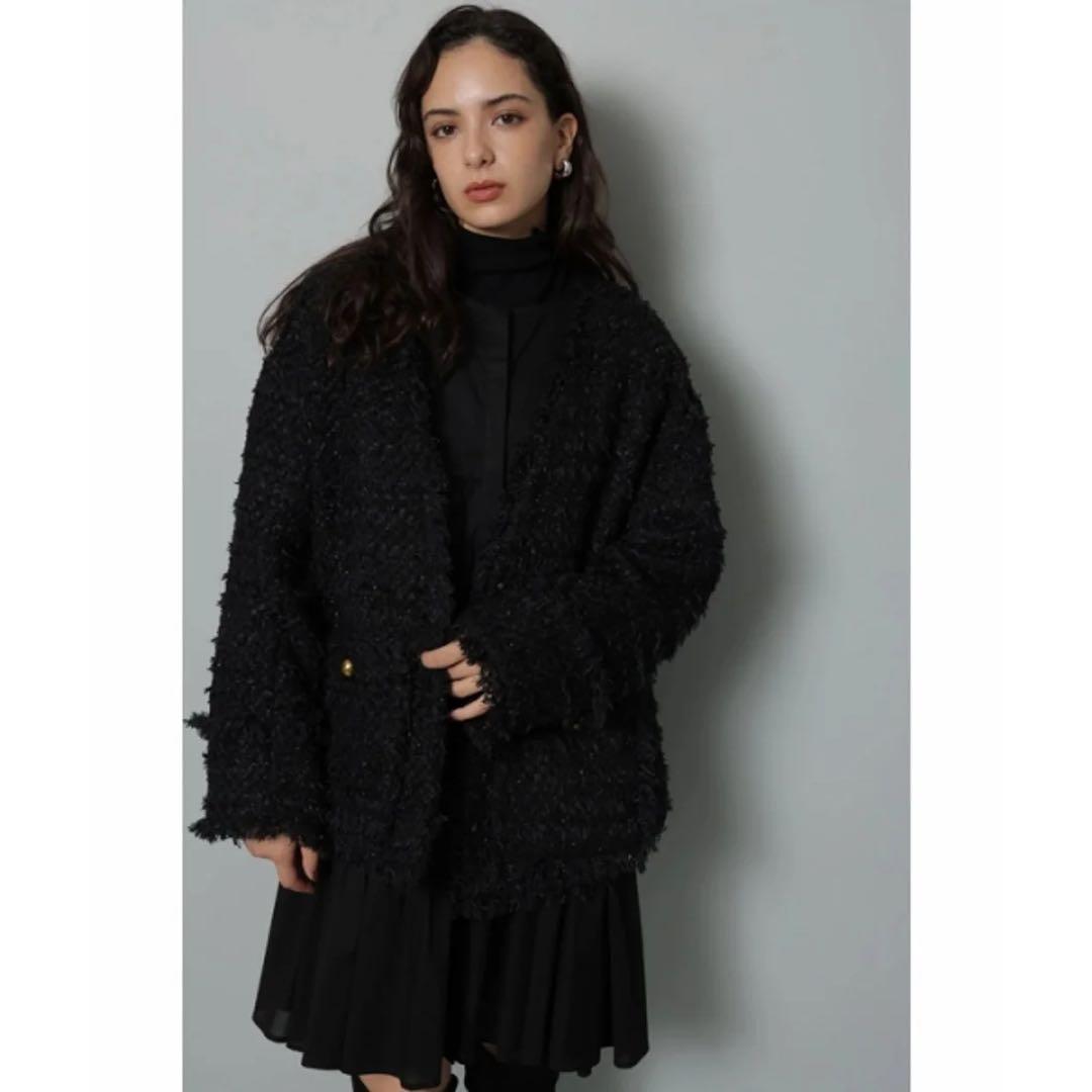 新品タグ付♪ Arpege story 中綿入りツイードジャコット ブラック 黒