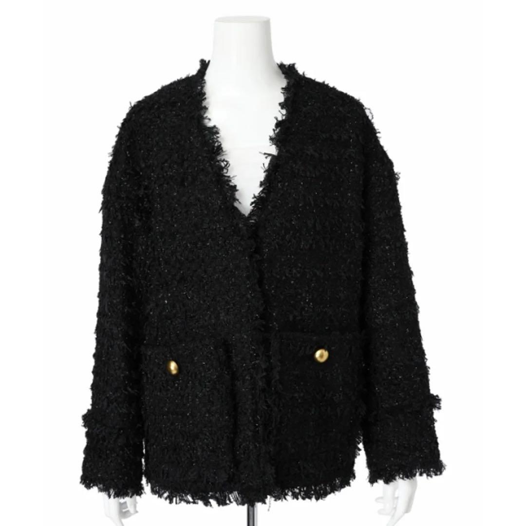 新品タグ付♪ Arpege story 中綿入りツイードジャコット ブラック 黒