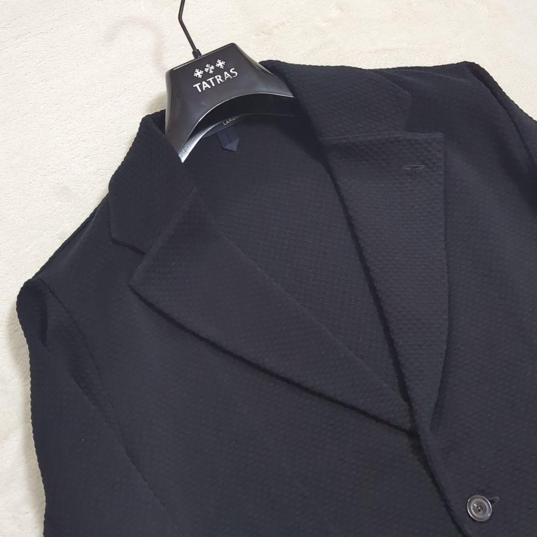 極美品 希少XL 近年 LARDINI エンボスニット テーラードジャケット 黒
