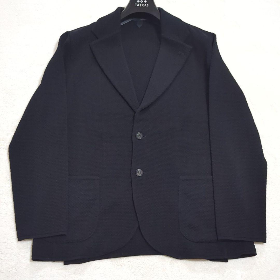極美品 希少XL 近年 LARDINI エンボスニット テーラードジャケット 黒