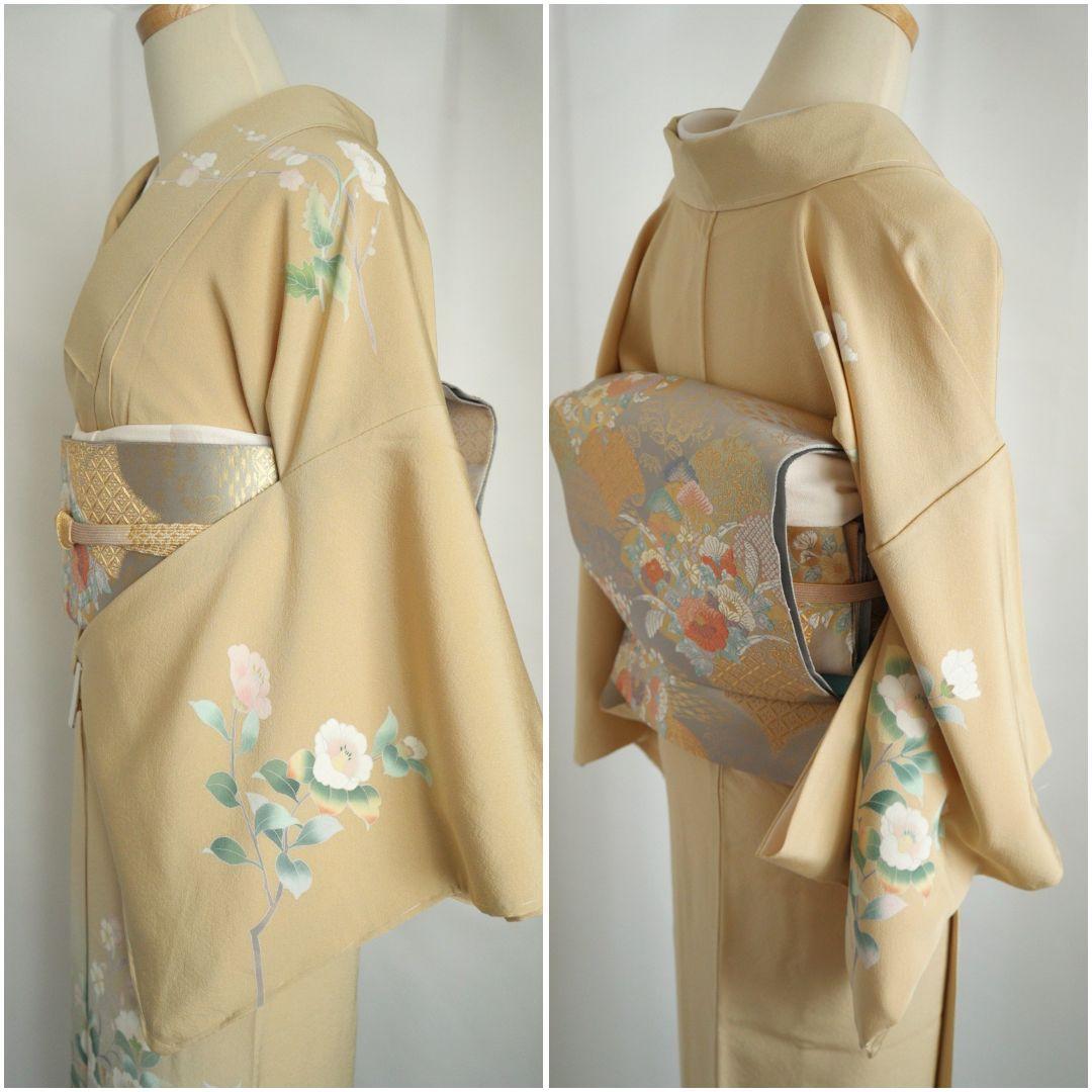 ベージュ訪問着コーディネートフルセット 正絹 袷 花 入学式・お宮参りなど