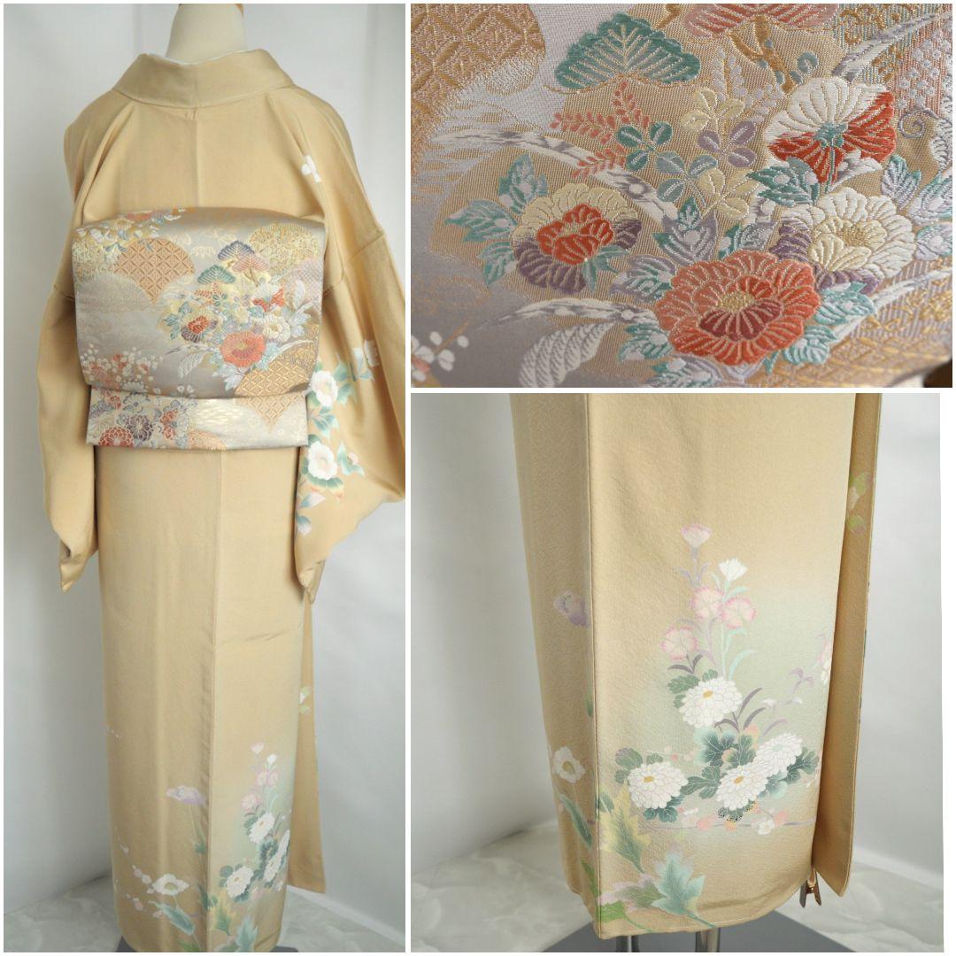 ベージュ訪問着コーディネートフルセット 正絹 袷 花 入学式・お宮参りなど