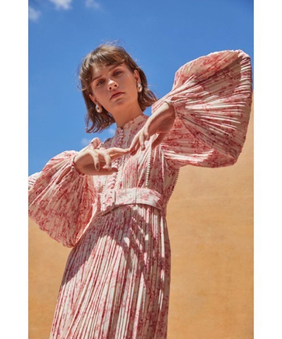 新品Estella.K Jane Belted Dressプリーツプリントドレス