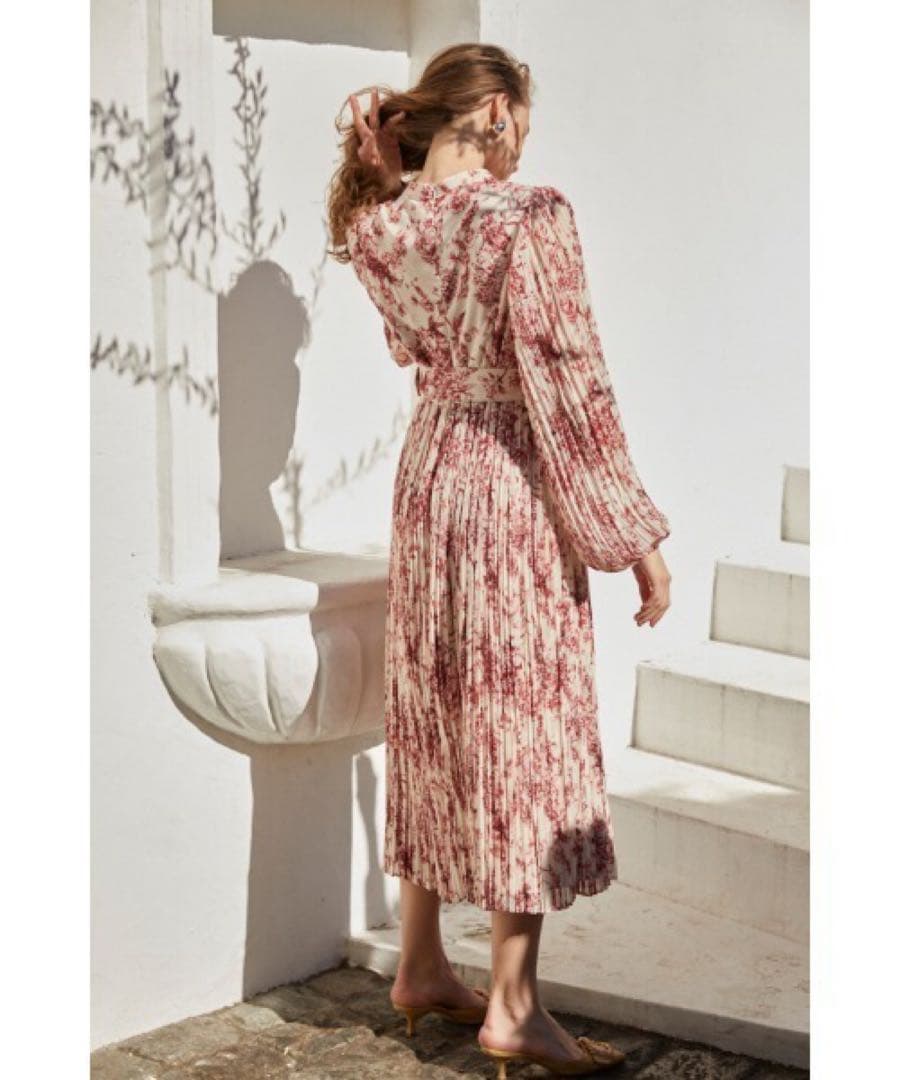 新品Estella.K Jane Belted Dressプリーツプリントドレス