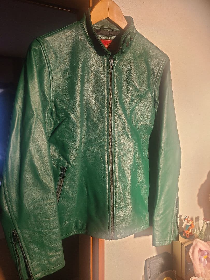 Indian Motocycle 緑色 レザーシングルライダース M 羊皮