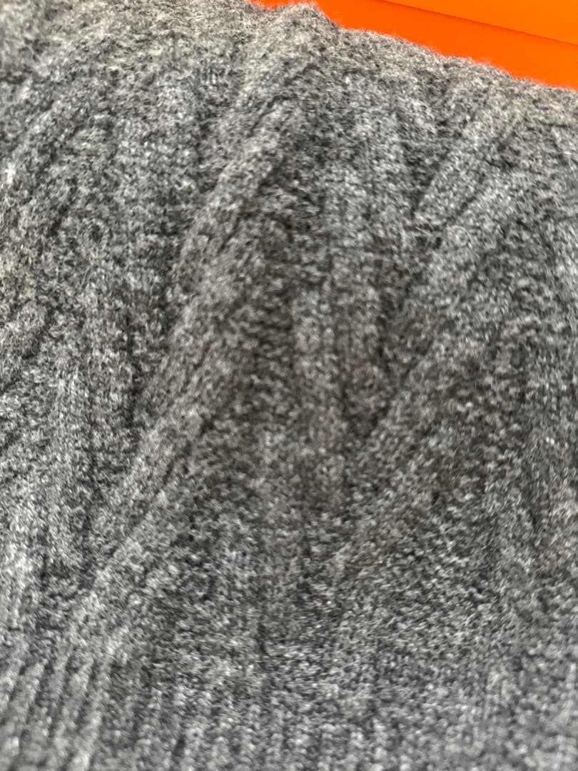 HERMES グレー ケーブル編み マフラー　カシミア100% 箱付き