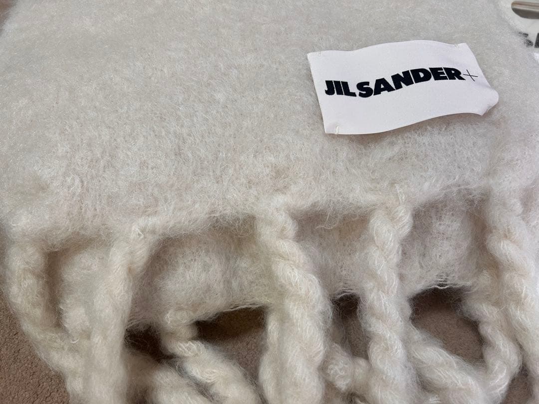 JIL SANDER+ ホワイト マフラー フリンジ付き