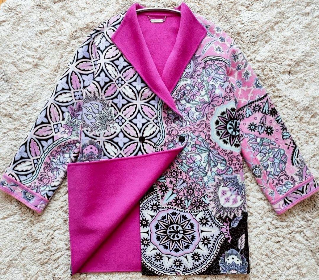 レオナール リバーシブル トリム ウール アンゴラ ダブル コート