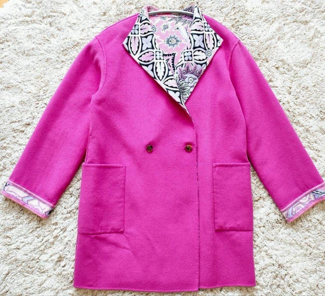 レオナール リバーシブル トリム ウール アンゴラ ダブル コート