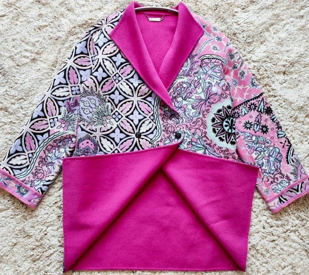 レオナール リバーシブル トリム ウール アンゴラ ダブル コート