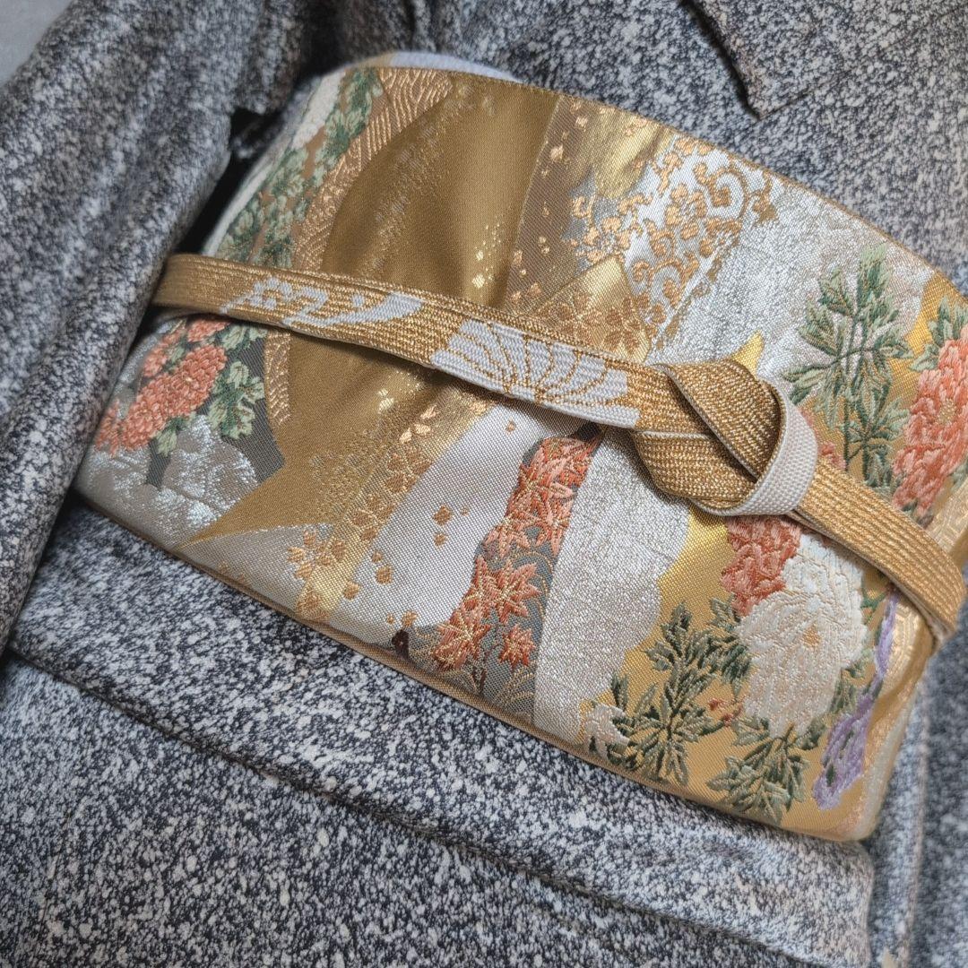 訪問着　フルセット　着物　正絹　たたき染め　金　刺繍　実　白黒　F4