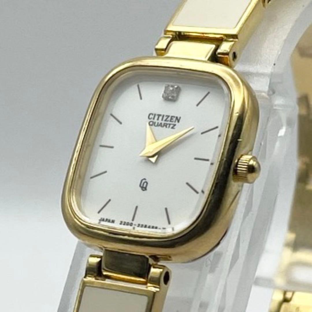 シチズン 1Pダイヤ レディース腕時計 クォーツ ゴールド スクエア 稼働品