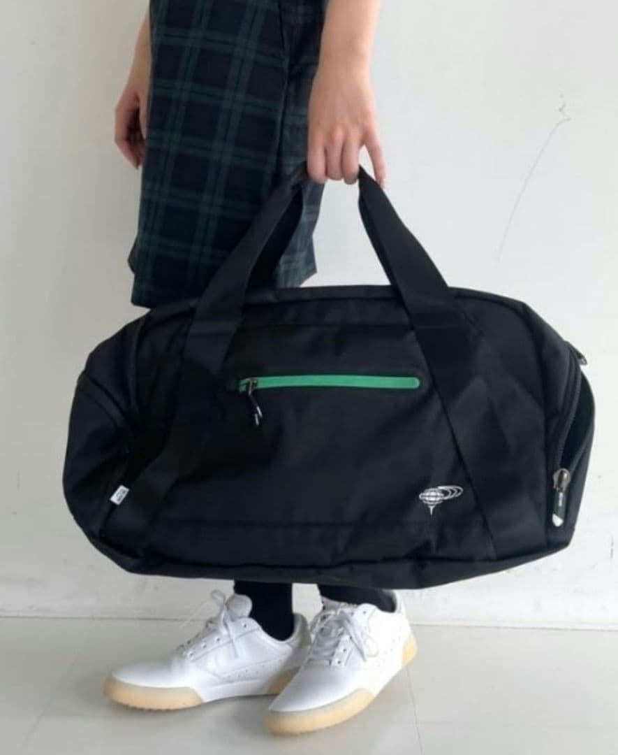 【美品】BEAMS GOLFシューズケース付き ボストンバッグ ブラックグリーン