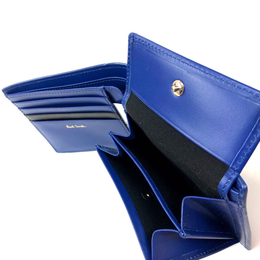 新品 ポールスミス 二つ折り財布 コンパクト レザー 財布　青　35Q200