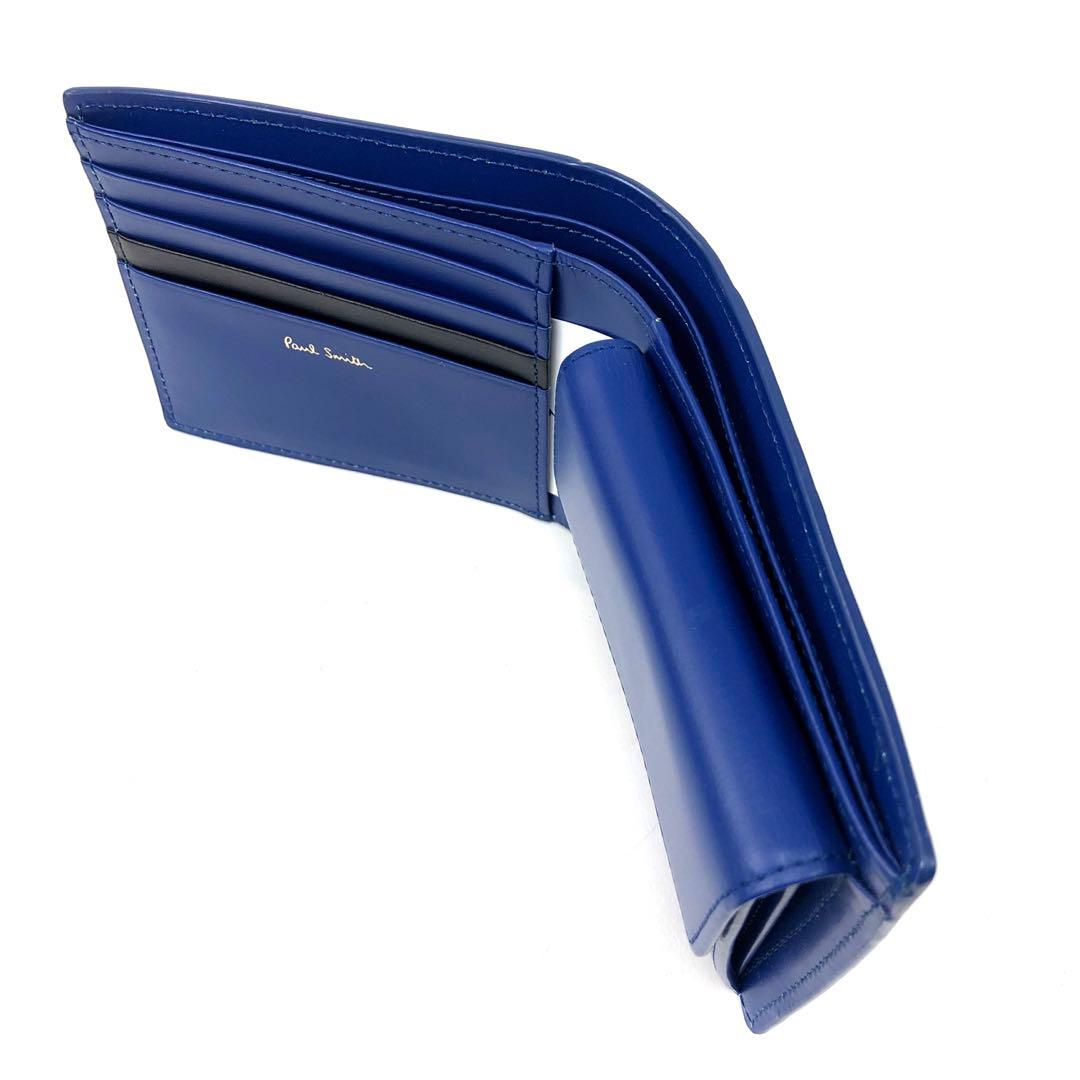 新品 ポールスミス 二つ折り財布 コンパクト レザー 財布　青　35Q200