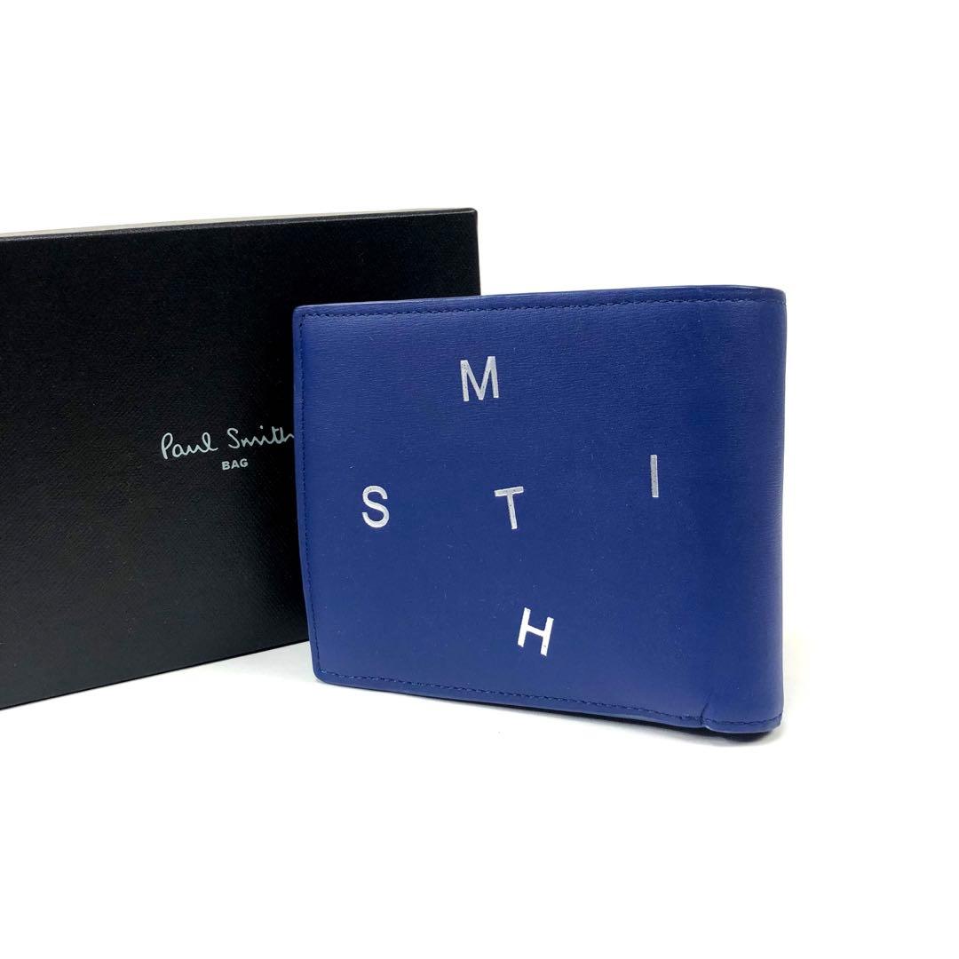 新品 ポールスミス 二つ折り財布 コンパクト レザー 財布　青　35Q200