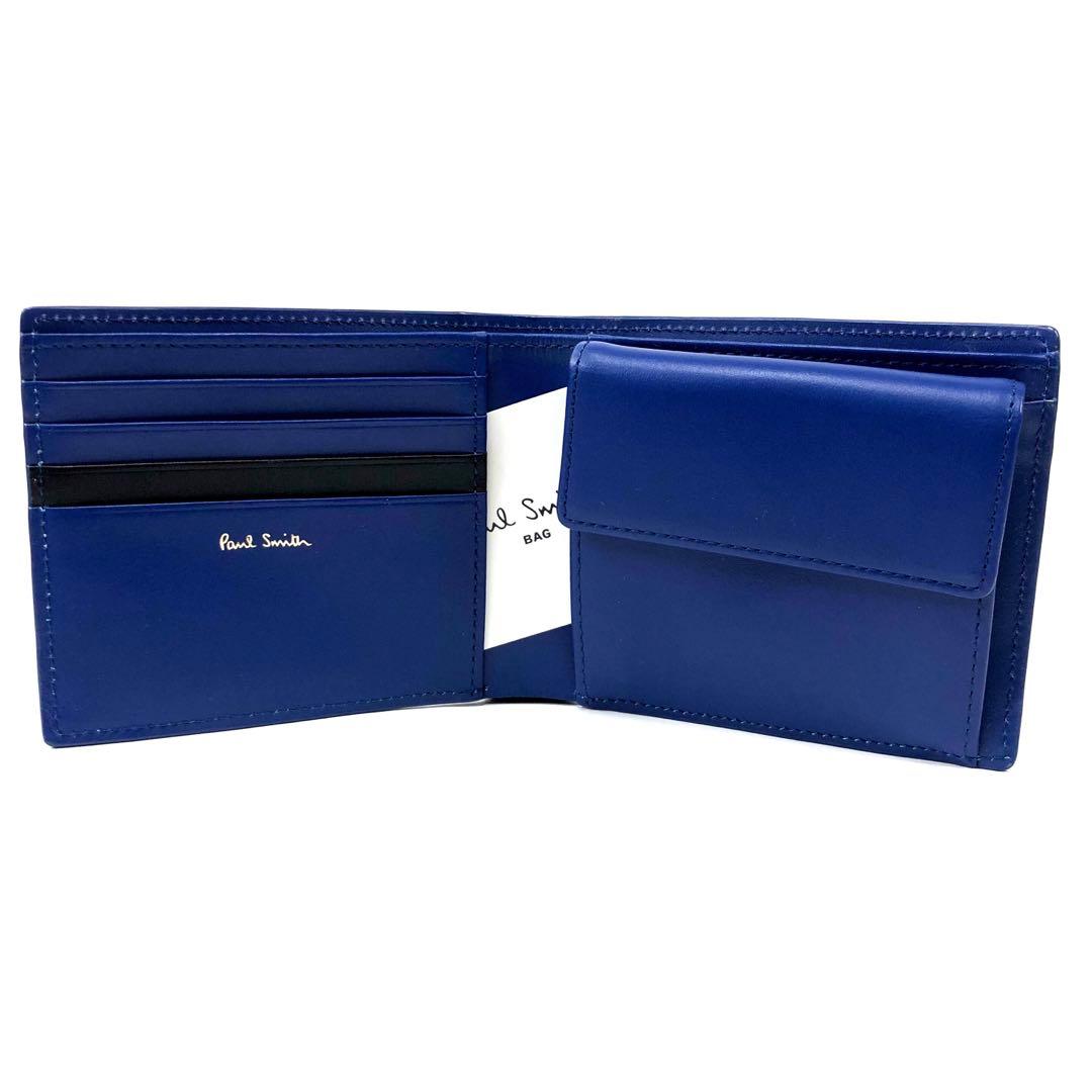 新品 ポールスミス 二つ折り財布 コンパクト レザー 財布　青　35Q200