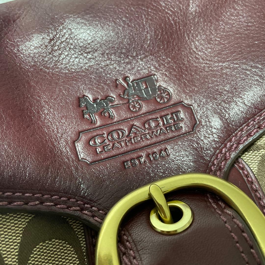コーチ　ソーホー ショルダーバッグ　シグネチャー柄　バーガンディレザー