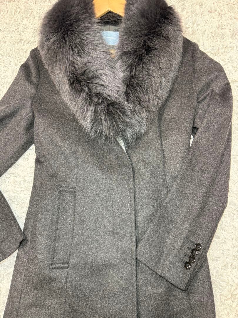 高級✨カシミヤ100% ファー付 ブラック ロングコート 大きめサイズ XL