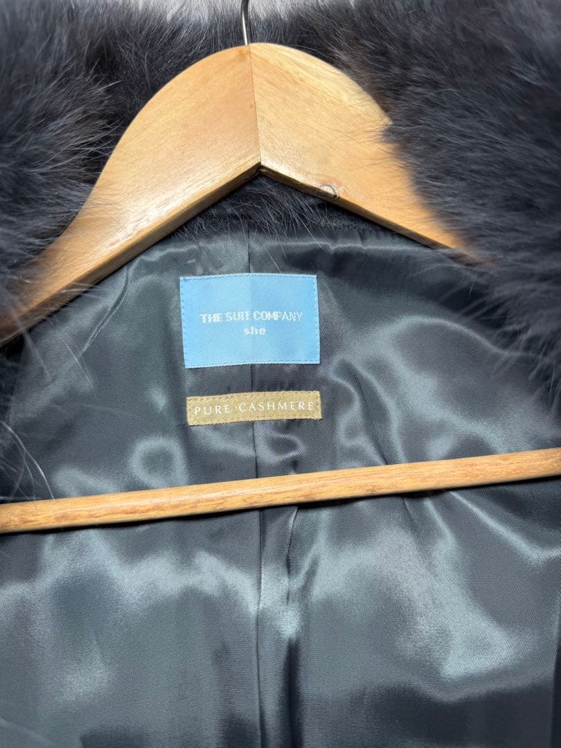 高級✨カシミヤ100% ファー付 ブラック ロングコート 大きめサイズ XL