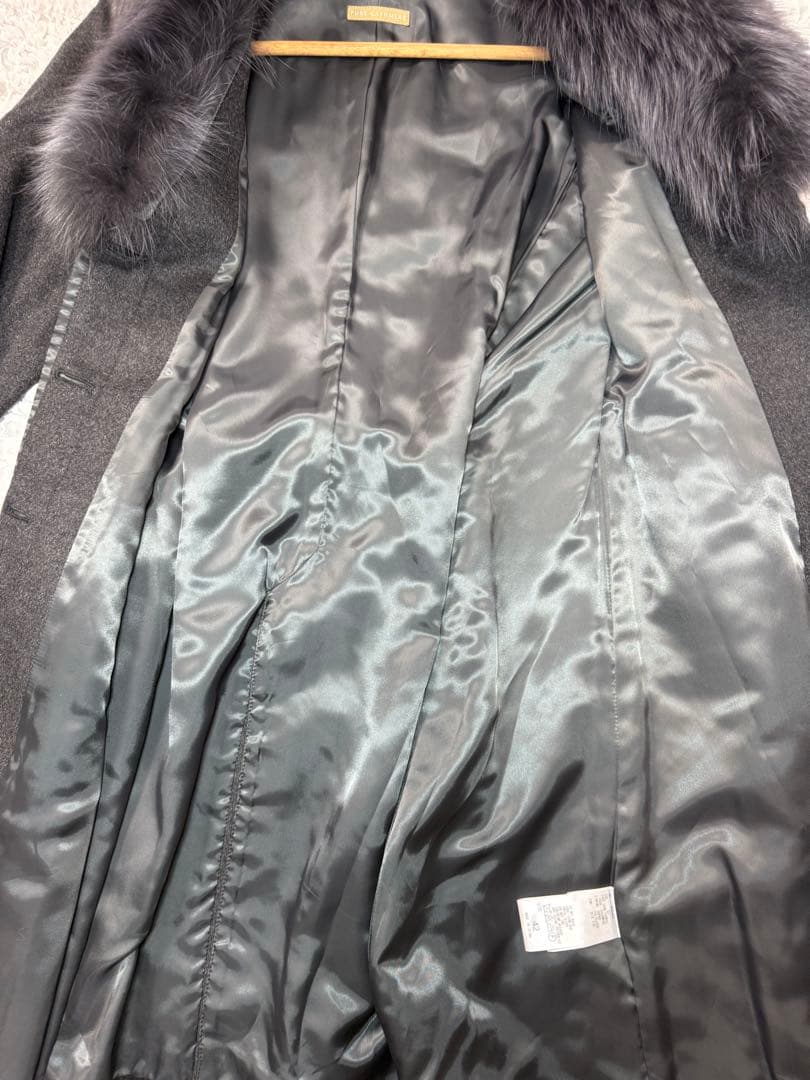 高級✨カシミヤ100% ファー付 ブラック ロングコート 大きめサイズ XL